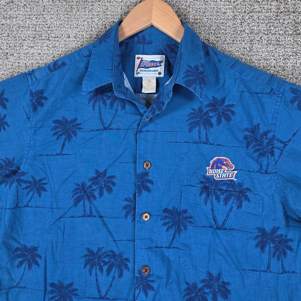 Reyn Spooner Boise State Broncos Mens Medium Blue Palm Hawaiian Shirt Cotton